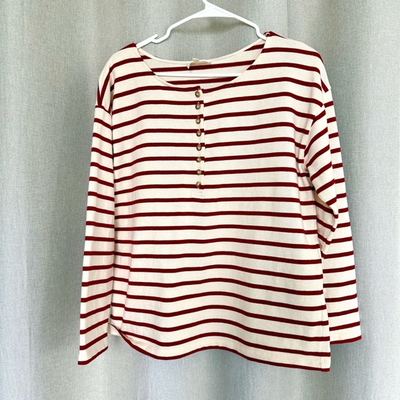Sezane Gatsby Stripes Ivory Red Crewneck Long Sleeve Top L - Picture 3 of 10